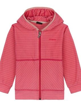 Patagonia Baby Girl 12 Months Pink Striped Hooded Zip-Up Sweatshirt